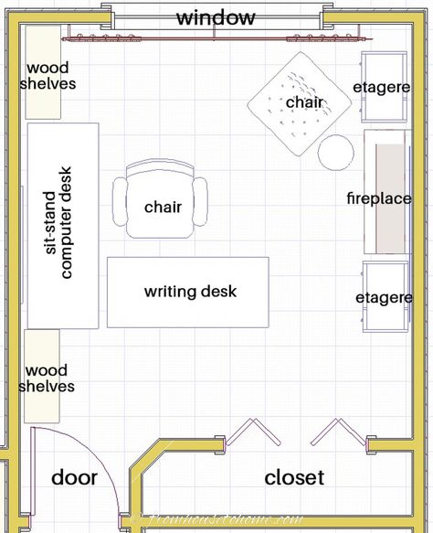 Two Screen Desk Home Office, Office Functional Layout, Functional Home Office Layout, How To Arrange An Office, Angled Desk Office Layout, Study Room Layout Floor Plans, Small Rectangle Office Layout Ideas, At Home Office Layout, Perfect Desk Set Up