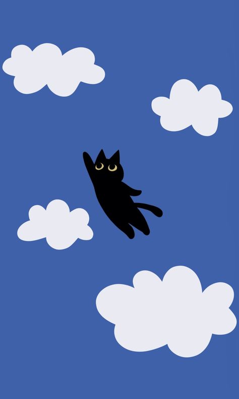 Cute Cat Illustration Wallpaper, Black Cat Lockscreen, Blue Cat Wallpaper, Illustration Wallpaper Iphone, Cute Cats Wallpaper, Black Cat Wallpaper, Black Cat Illustration, Cat Phone Wallpaper, Illustration Wallpaper