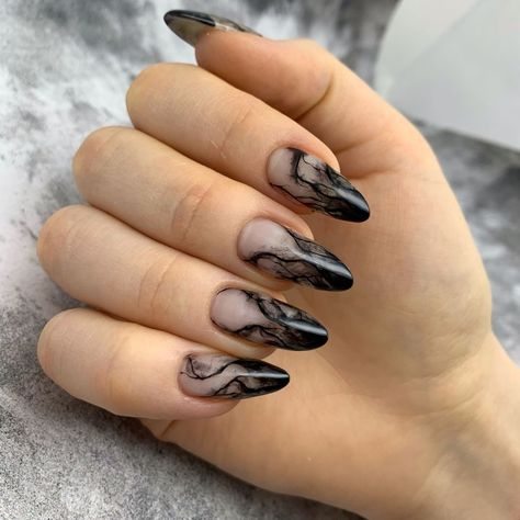 Smokey Nails Design, Black Smokey Nails, Smokey Nails, Rockstar Nails, Concert Makeup, Black Acrylic Nails, Simple Gel Nails, Bridal Makeup Looks, Marble Nails