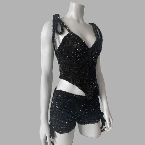 Twilight two piece set is look 2 of the Las Vegas mini collection. 🖤 This looks snatches your waist with the corset top and added boning in the construction. The sleek black sequins is bold and glamorous for your night out ♠️ - Two piece set - Corset top - Boning construction - Low rise shorts - Side ruching on shorts - Tie straps - Stretch sequins fabric - Rhinestone zipper closure - Size medium - Price: $100 https://www.etsy.com/listing/1779909988/twilight-two-piece-set-luxe-clu... Black Sparkly Two Piece Outfit, Sparkly Two Piece Outfit, Sparkly Two Piece, Sequins Fabric, Mini Collection, Low Rise Shorts, Sequin Fabric, Dance Moms, Two Piece Set