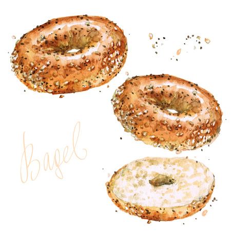 Bagel Bakery, Bread Shop, Cafe Art, Everything Bagel, Painting Lessons, Food Drawing, Detail Art, Photo Images, Bagels