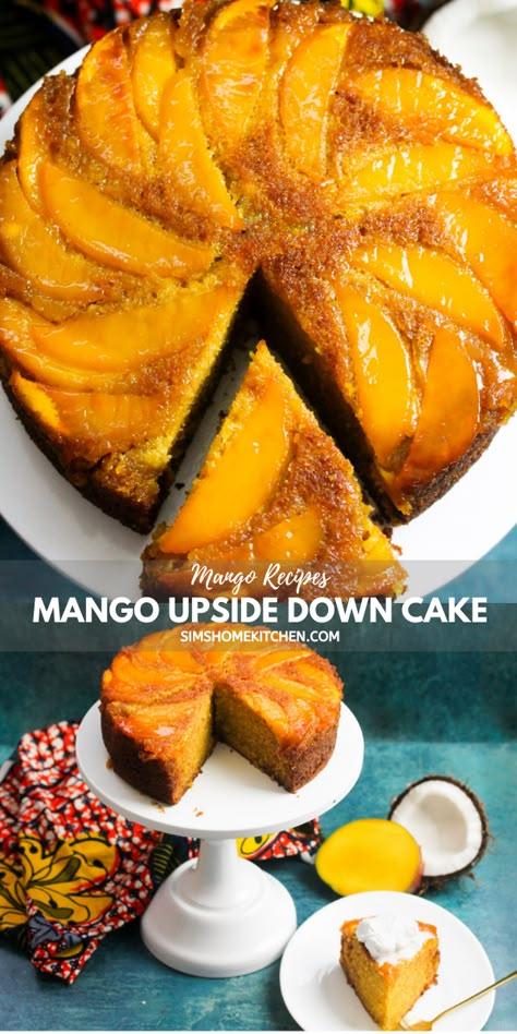 Mango Upside Down Cake with Coconut Cream - Sims Home Kitchen Fresh Mango Dessert Recipes, Mango Recipes Dessert Easy, Mango Puree Recipe Desserts, Mango Desserts Recipes, Desserts With Mango, Recipes Using Mango, Mango Dessert Recipes Easy, Fresh Mango Recipes, Mango Recipes Dessert