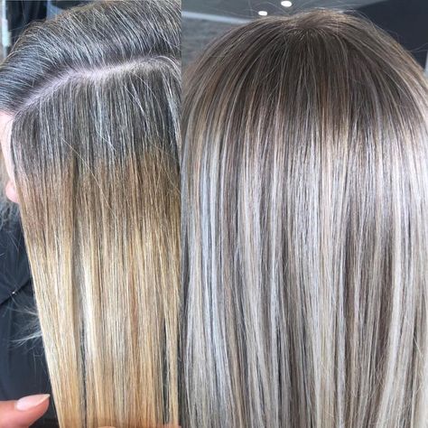 5 Ideas for Blending Gray Hair With Highlights and Lowlights Line Of Demarcation Hair, Platinový Blond, Dimensional Hair Color, Grey Hair Transformation, Grey Hair Inspiration, Hair Gloss, Hair Color Options, Gray Hair Growing Out, Hair Trim