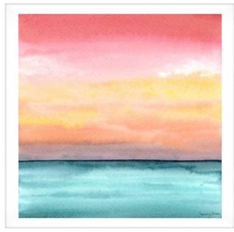 55 Very Easy Watercolor Painting Ideas For Beginners, Watercolor Art Sunset Easy, Watercolour Sunset Easy, Watercolor Ocean Sunset, Easy Beach Watercolor Paintings, Summer Watercolor Ideas, Sunset Watercolor Painting Easy, Watercolor Art Sunset, Simple Tree Painting