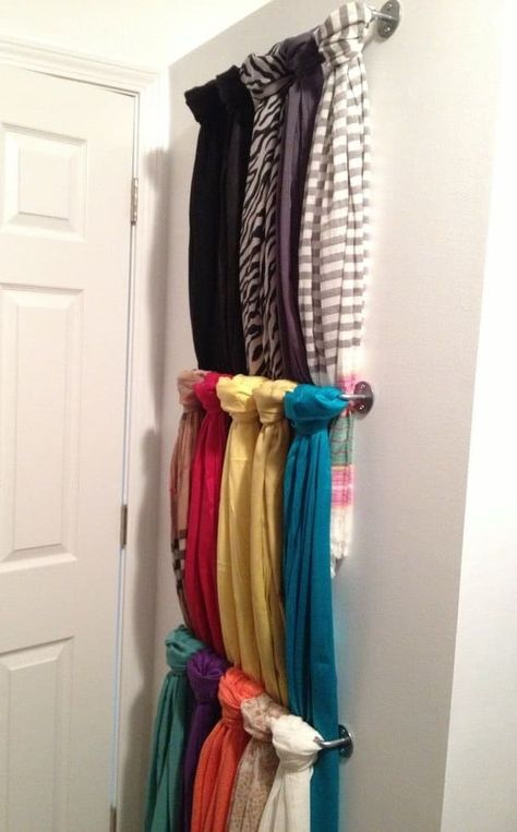 Scarf Storage, Scarf Organization, Scarf Hanger, Hat Storage, Diy Scarf, Closet Door, Closet Organizers, Master Closet, Closet Bedroom