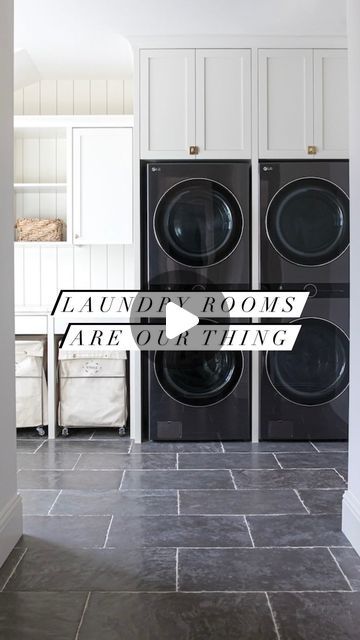 Melissa Manzardo Hryszko on Instagram: "Laundry rooms are our thing. They’re one of the first spaces we design in our custom homes, and we love the challenge of making them beautiful, organized, and as efficient as possible. Since laundry isn’t everyone’s favorite chore, why not make it as enjoyable as possible? 
This laundry room features two washer and dryer units, three pull-out drying racks, and a total of six pull-out laundry bins for easy sorting. Above the countertops, there’s plenty of storage and a hanging bar to keep items wrinkle-free right out of the dryer. This space truly embodies functionality and elegance of a dream laundry room!

#laundryroom #laundry #homeorganization #dreamhome #housegoals #luxuryhomes" Veranda Estate Homes, Elegant Laundry Room, Laundry Bins, Laundry Room Drying Rack, House Laundry Room, Mudroom Laundry, Modern Laundry, Dream Laundry Room, Laundry Bin