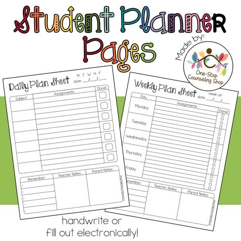 Looking for a way to help your students stay organized? Then check out my newly-added Student Planner Pages! This download contains a weekly and a daily assignment sheet and each page can be printe… Assignment Notebook, Student Agenda, Student Weekly Planner, Assignment Sheet, Homework Planner, Social Emotional Activities, Notes To Parents, Classroom Calendar, Homeschool Planner