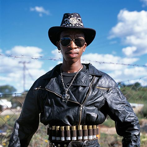 Warmaster from the "Renegades" series by South African photographer Frank Marshall, documenting the look and lifestyles of fans of the heavy metal band Motorhead in Botswana Black Cowboys, Heavy Metal Fashion, Bloc Party, Cowboy Costume, Barbie Model, West Art, Heavy Metal Bands, Streetwear Men Outfits, Black Party