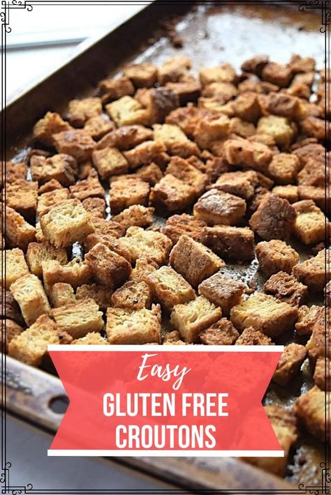 Being Gluten Free doesn’t mean sacrificing one of the best parts of a tasty salad… CROUTONS! These delicious gluten free croutons require only 3 ingredients with 5 minutes prep time, and are ready to top your favorite salads and soups in just 20 minutes. Easy Croutons, Salad Croutons, Gluten Free Croutons, Garlic Croutons, Homemade Gluten Free Bread, Gluten Free Stuffing, Oven Baked Recipes, Recipe Cover, Croutons Homemade