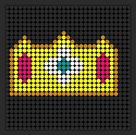 Mario Daisy Crown Perler Bead Pattern / Bead Sprite Perler Bead Crown, Crown Perler Bead Pattern, Mario Kandi Patterns, Mario Kart Perler Beads, Mario Fire Flower Perler Beads, Daisy Crown, Princess Daisy, Kandi Kid, Kandi Patterns