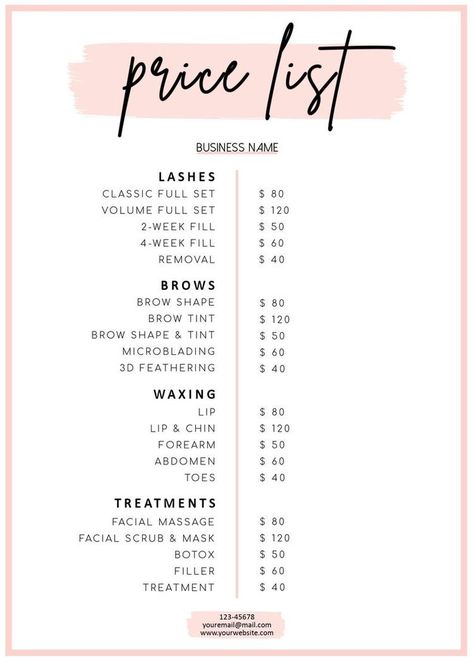 Hair Price List, Hair Salon Price List, Kelly Hair, Hair Salon Prices, Salon Price List, Esthetician Marketing, Eyelash Tips, Lash Studio, Skin Care Business