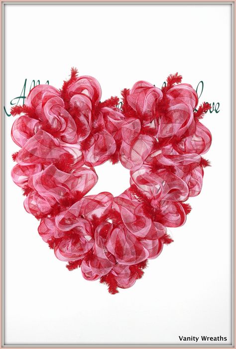 YouTube Mesh Ribbon Wreath Instructions | Vanity Wreaths: Make A Heart-Shaped Mesh Wreath for Valentines Day Valentine Mesh Wreaths, Couronne Diy, Making Mesh Wreaths, Saint Valentin Diy, Diy Valentines Day Wreath, Valentine Wreath Diy, Valentines Bricolage, Burlap Mesh Wreath, Mesh Ribbon Wreaths