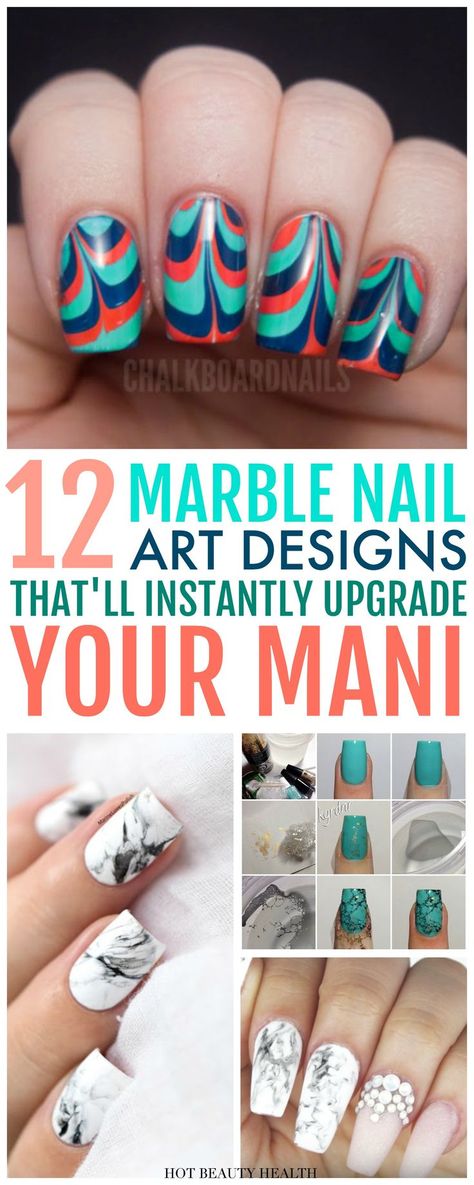 Obsessed with marble nail art and want to learn how to do it? Here are 12 DIY Marble Nail Art Designs that are worth copying! With water, nail polishes, and a dragging tool, it’s quite easy to create gorgeous swirls on your nails. From stone nails to almond shaped, click pin to find a step by step tutorial you’ll love? Hot Beauty Health #nailart #nails #naildesign #nailartdesigns #nailpolish #marblenailart Marble Nail Art Designs, Nails Marble, Water Nails, Different Nail Shapes, Marble Nail, Diy Marble, Latest Nail Trends, Marble Nail Art, Super Nails