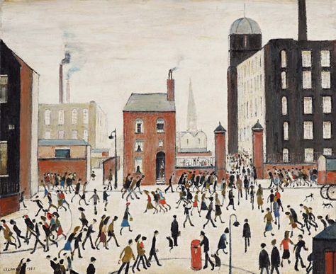 Lowry - Mill scene L S Lowry, Visual Puns, Salford, Drawing Projects, Landscape Drawings, British Art, Urban Landscape, Ancient History, Art Exhibition