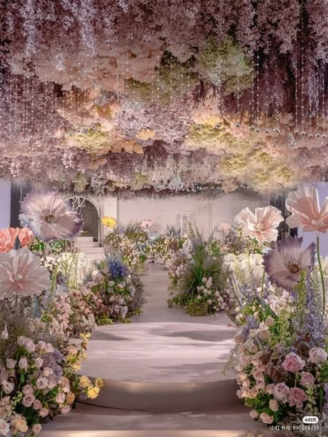 Wedding Inspo Romantic Reception, Ethereal Wedding Aesthetic, Ethereal Debut Theme, Debut Stage Decoration, Pelaminan Aesthetic, Floral Stage Decor, Dreamy Wedding Theme, Debut Ideas, Dream Wedding Reception