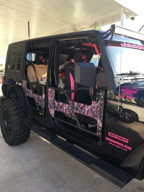 White Jeep Wrangler With Pink Accents, Black And Pink Jeep Wrangler, Black And Pink Jeep, Jeep With Pink Accents, Barbie Pink Jeep Wrangler, Jeep Sahara, Pink Jeep, Custom Jeep Wrangler, 4 Wheelers