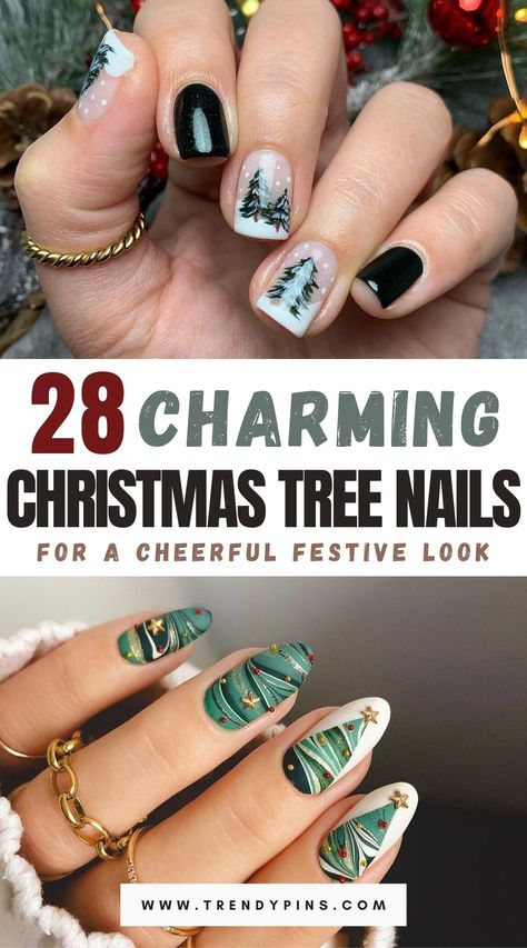 28 Christmas Nails With Trees To Celebrate The Holiday Spirit 2 Florida Christmas Nails, Winter Tree Nails, Nails With Trees, Christmas Tree Nails Designs, Christmas Nails Tree, Christmas Tree Nail Designs, Matte Green Nails, Ivory Nails, Christmas Tree Nail Art