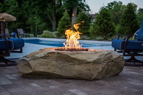 FireBoulder.com X-Large Fireboulders | Landscape Architect Boulder Fire Pit, Stone Fire Pits, Porous Pavement, Paver Designs, Outdoor Fireplace Patio, Stone Fire Pit, Landscape Products, Facade Lighting, Outdoor Pizza