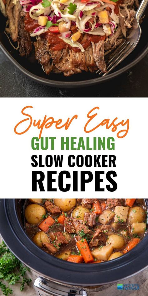 Super easy slow cooker meals and recipes for gut healing. Delicious weeknight dinner ideas you'll make over and over again.  #guthealth #healingleakygut #slowcooker #slowcookerrecipes #slowcookerhealthy #slowcookermeals Recipes For Gut Health, Easy Slow Cooker Meals, Weeknight Dinner Ideas, Fodmap Recipes Dinner, Low Fodmap Recipes Dinner, Fodmap Meal Plan, Healthy Gut Recipes, Low Fodmap Diet Recipes, Slow Cooker Meals