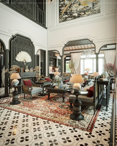 INDOCHINE INTERIOR "Vinhomes Riverside" :: Behance Asian Mansion, Indochina Interior, Colonial Style Interior, Hotel Room Design Plan, Indochine Interior, French Indochina, Chinese Style Interior, Indochine Style, Sweet Home Design