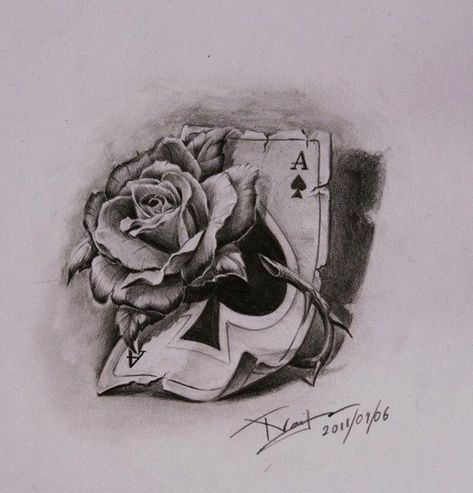 Card Rose Tattoo, Tattoo Games, Lowrider Tattoo, Ace Of Spades Tattoo, Playing Card Tattoos, Rose Tattoo Stencil, Spade Tattoo, Ace Tattoo, Rose Drawing Tattoo