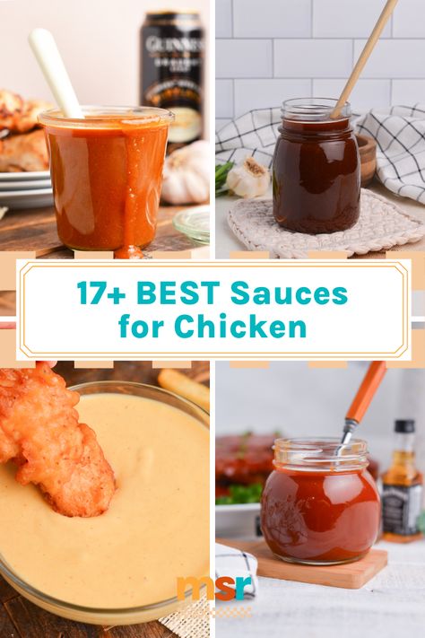 From dipping sauces to marinades and everything in between, this BEST Sauces for Chicken are perfect for any occasion! Diy Sauce For Chicken, Sauces That Go With Chicken, Dips For Chicken Tenders, Dipping Sauce For Grilled Chicken, Chicken Tender Sauce Recipes, Chicken Wrap Sauce, Chicken Tender Dipping Sauce Recipes, Chicken Sauces Ideas, Chicken Tender Dips Sauce Recipes