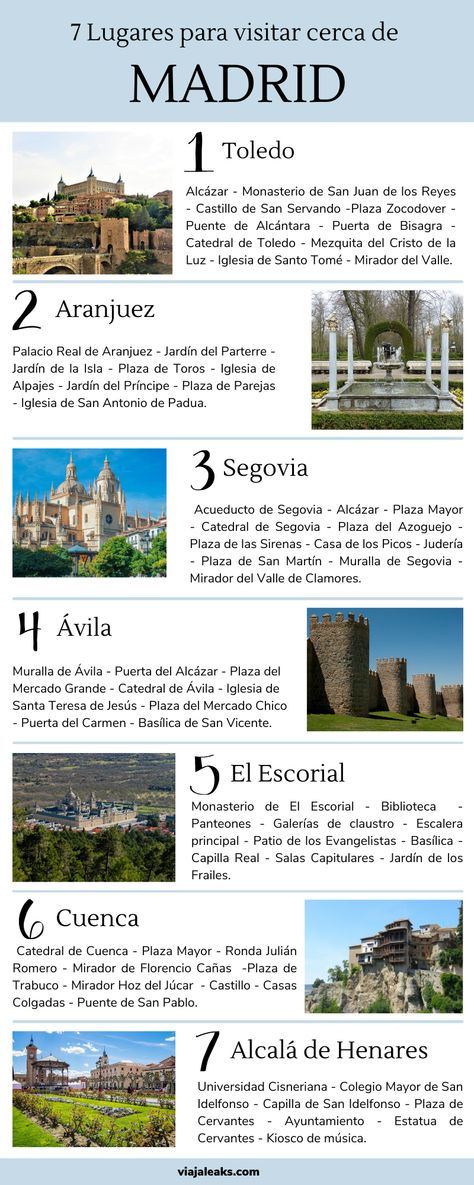 7 Lugares ideales para ir desde Madrid en el día. Madrid Spain Aesthetic, Spain Places To Visit, Travel Madrid, Madrid Aesthetic, Spain Aesthetic, Madrid Travel, Travel Project, Travel Infographic, Visit Barcelona