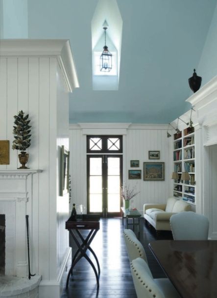 10 blue color of the year color schemes you should know about, home decor, painting, Add sky blue to your ceiling or accessories to add it to your color scheme Ceiling Texture Types, Blue Ceiling, Haint Blue, Blue Ceilings, House Of Turquoise, Dark Floors, Design Del Prodotto, Painted Ceiling, Renovation Ideas