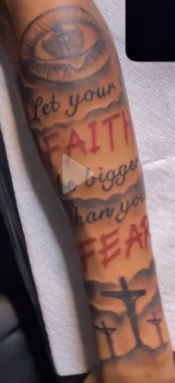 Let Your Faith Be Bigger Than Your Fear Tattoo, Fear God Tattoo, Fear Tattoo, God Tattoos, Faith Over Fear, How To Get Money, I Tattoo, Tattoo Quotes, Money