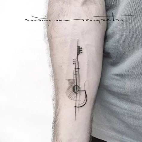 50 Most Demanding Hand Tattoo Ideas For Men. - TiptopGents Music Tattoos Men, Geometric Tattoo Music, Hand Tattoo Ideas For Men, Music Guitar Tattoo, Small Geometric Tattoo, Hand Tattoo Ideas, Guitar Tattoo Design, Tatuagem Masculina Pequena, Small Forearm Tattoos