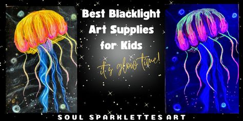 Art Show Displays, Black Light Art, Prek Art, Family Night Activities, Art Supplies For Kids, Blacklight Art, Glow Day, Preschool Stem, Night Activities