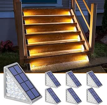 Front Door Sidewalk, Stair Lights Outdoor, Porch Front Door, Solar Powered Outdoor Lights, Solar Step Lights, Staircase Outdoor, Solar Fence Lights, Deck Decor, Hangout Spot