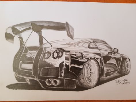 Nissan GT-R Nissan Gtr Drawing Pencil, Nissan Gtr Sketch, Gtr Drawing, Car Drawing Pencil, Superman Drawing, Rolls Royce Car, Royce Car, Gtr Car, Motorcycle Drawing