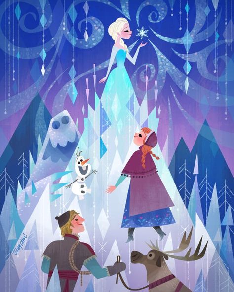 Frozen Artwork by Joey Chou Joey Chou, Princesas Disney Anime, Disney Illustration, Mary Blair, Disney Artwork, Disney Concept Art, Frozen Princess, Downtown Disney, Frozen Disney