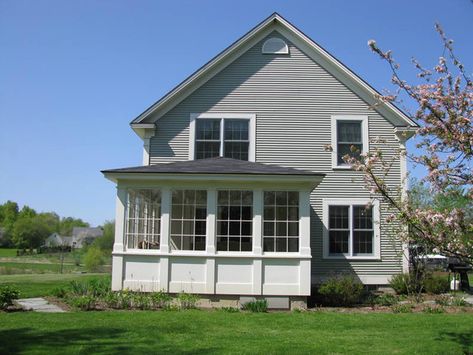 Matosky House - Traditional - Exterior - Burlington - by Three Oaks Construction, Inc. | Houzz Back Exterior Of House, Lean To Sunroom Addition, Side Sunroom, Breakfast Sunroom, Narrow Sunroom, Cabin Addition Ideas, House With White Trim, Sunroom Exterior, 3 Season Porch Ideas