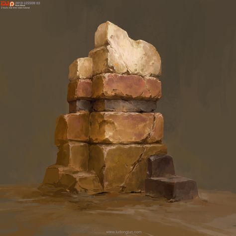 ArtStation - 2018Lesson03_Rock Block Study, Russell Dongjun Lu Rock Tower, Environment Painting, Sketching Tips, Concept Art Tutorial, Rock Textures, Texture Drawing, Hand Painted Textures, Painting Classes, Digital Painting Tutorials