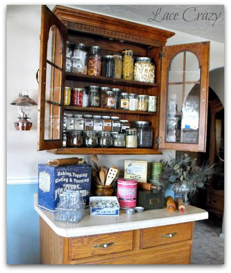 Lace Crazy: The Kitchen... for all my spices, the old white cabinet White Cabinet, Updated Kitchen, White Cabinets, Liquor Cabinet, The Kitchen, The Old, Old Things, Lace, Furniture