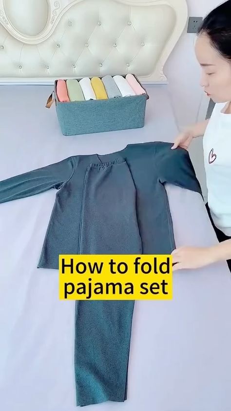 How to fold pajama set #foldinghacks #pajamajam #tiktok #storagebox #organizetips | Instagram How To Fold Pyjama Sets, How To Fold Nightgowns, How To Fold Pj Sets, How To Fold Pajamas, How To Fold Pajama Pants, How To Fold Pj Pants, Fold Pajama Sets, Folding Pajama Sets, How To Fold Pajama Sets