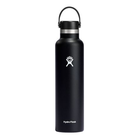 Black Water Bottles, Hydro Flask, Insulated Stainless Steel Water Bottle, Screw Caps, Insulated Water Bottle, Steel Water Bottle, Black Stainless Steel, Stainless Steel Water Bottle, Hot Drink