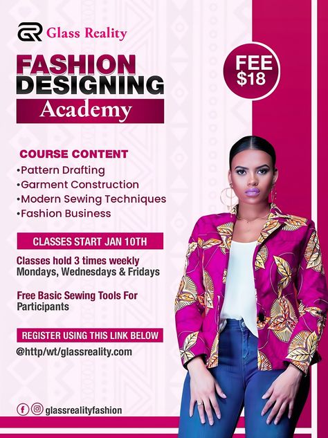 Fashion Banner Design Ideas, Fashion Names Ideas, Fashion Flyer Design, Course Flyer, Fashion Design Course, Fashion Course, Tailoring Classes, Fashion Flyer, Extraordinary Fashion