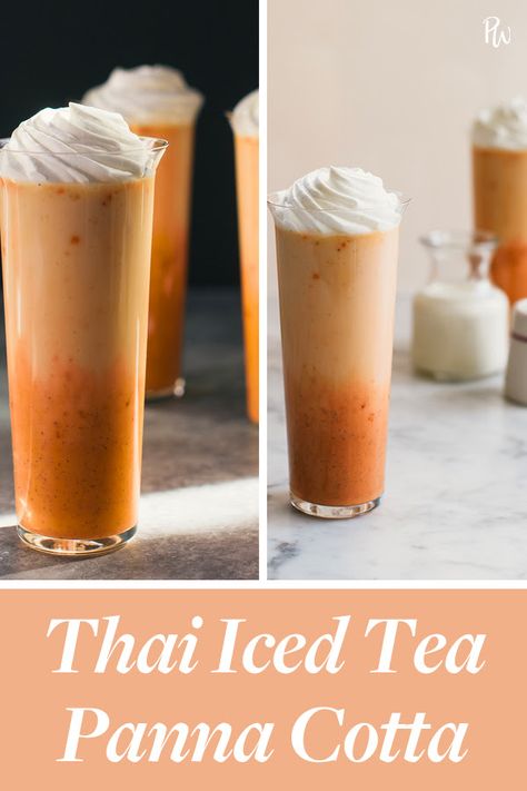 Thai Iced Tea Panna Cotta via @PureWow Thai Tea Pudding, Cold Sweets, Thai Recipes Dessert, Themed Meals, Thai Iced Tea, Asian Dessert, Panna Cotta Recipe, Recipe Dessert, Thai Dessert