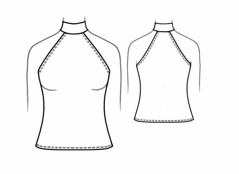 Top  - Sewing Pattern #5658 Made-to-measure sewing pattern from Lekala with free online download. Halter Neck Dress Pattern, Halter Neck Top Pattern, Halter Top Sewing Pattern, Top Pattern Sewing, Crop Top Sewing Pattern, Halter Top Pattern, Patterns For Fashion, Coat Pattern Sewing, Top Sewing