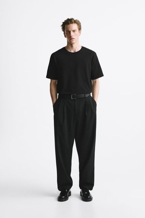 WIDE FIT PANTS - Black | ZARA United States Black Pants Outfit Men, Trousers Outfit Men, Black Pants Outfit, Minimalistic Outfits, Classy Streetwear, Pants Outfit Men, Dressy Pants, Men Trousers, Streetwear Men