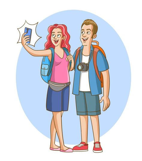 young couple going on vacation taking selfie vector illustration Selfie Illustration Art, Selfie Illustration, Taking Selfie, Children Book, Young Couple, Art Poses, Selfie Poses, Illustration Vector, On Vacation