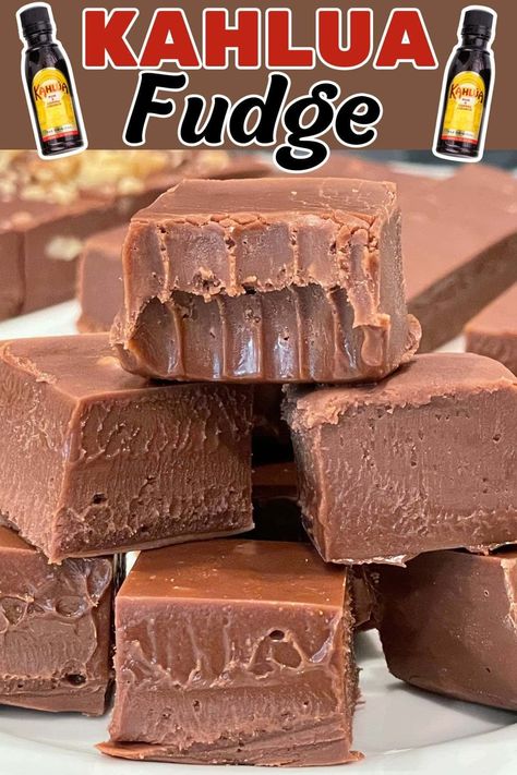 Try this quick Kahlua Fudge recipe for silky, boozy, no-bake treats perfect for holidays and gifting. It's easy to make in the microwave and delightfully indulgent! #fudge #kahulua #chocolate #easyrecipe #nobake Kahlua Brownies Recipe, Kahlua Fudge Recipe, Kaluha Recipes Desserts, Cheesecake Fudge Recipe, Kahlua Fudge, Original Fantasy Fudge Recipe, Fantasy Fudge Recipe, Top Recipes On Pinterest, World Desserts