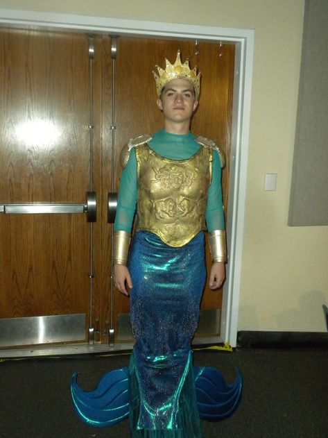 King Triton costume idea -- need a top like this one, but over a ... Diy Merman Costume, Triton Costume, Panto Costumes, Water Costume, King Triton Costume, Merman Costume, Mermaid Costume Makeup, Under The Sea Creatures, The Little Mermaid Musical