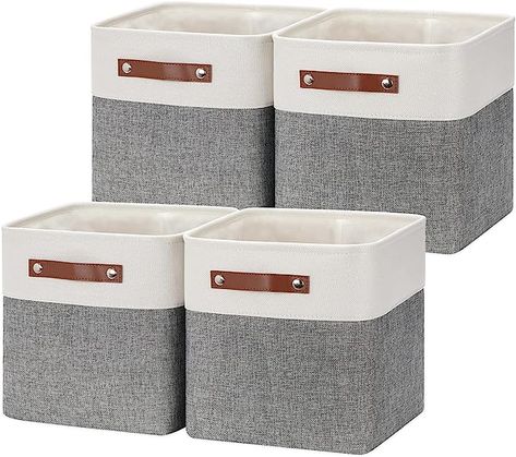 Amazon.com - HNZIGE Fabric Cube Storage Baskets Bins Cube Baskets 11x11, Set of 4, Foldable Storage Cube Bin Baskets for Shelves with Handles, Bins for Cube Organizer Home Toy Nursery Closet Bedroom(White Gray) - Cube Organizer Bins, Cube Storage Baskets, Shelf Baskets, Fabric Storage Cubes, Baskets For Shelves, Cube Storage Bins, Decorative Storage Baskets, Storage Cubes, Fabric Storage Baskets