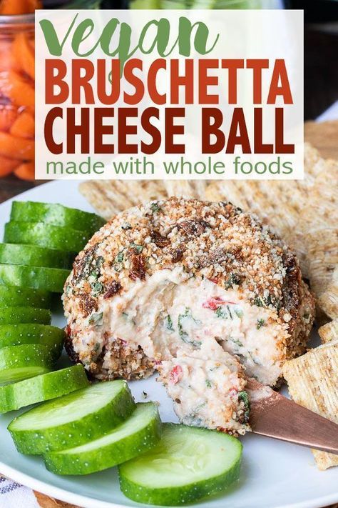 Tangy, creamy, full of flavor and dairy free! You won't believe how these healthy ingredients come together to make a bruschetta flavored vegan cheese ball. #vegan #vegancheese #dairyfree #veganappetizers #LongLiveProduce #ad Vegan Cheeseball, Bruschetta Cheese Ball, Vegan Cheese Ball, Vegan Bruschetta, Ball Recipes, Vegan Cheese Recipes, Cheese Ball Recipes, Healthy Ingredients, Vegan Appetizers