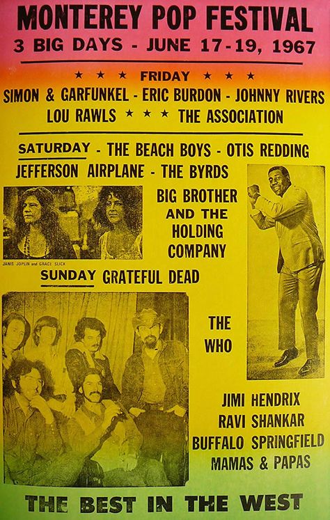 Jimi Hendrix Live, Johnny Rivers, Monterey Pop Festival, Eric Burdon, Rock And Roll History, Grace Slick, Music Concert Posters, Jimi Hendrix Experience, Simon Garfunkel