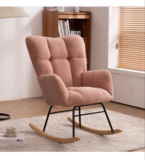 🌷 Beautiful colour 🌷Comfy rocker chair with high back rest 🌷 Stylish velvet show luxury Pink Rocking Chair, Modern Rocking Chair Nursery, Tufted Rocking Chair, Upholstered Rocking Chair, Rocking Chair Pads, Upholstered Rocking Chairs, Rocking Chair Nursery, Teddy Fabric, Nursery Chair